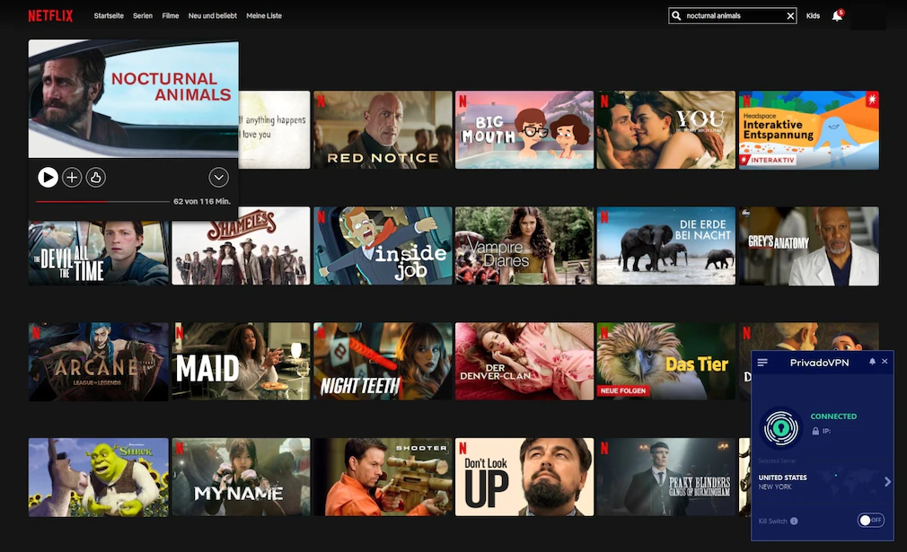 PrivadoVPN разблокирует американскую библиотеку Netflix.