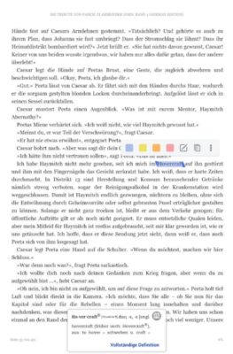Помимо закладок, заметок и текстовых пометок, приложение Amazon Kindle также имеет функцию поиска, лексикон немецких слов и словарь английского языка.