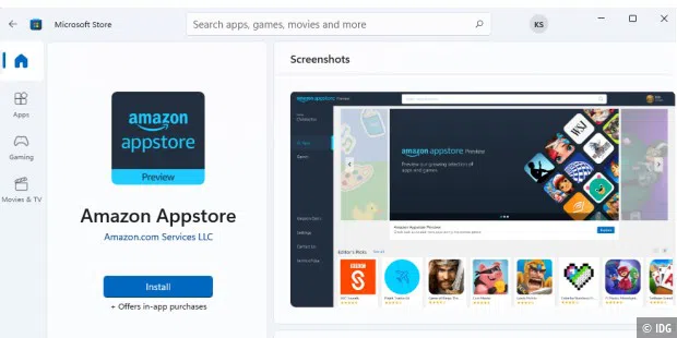 С языковыми и региональными настройками, описанными в операционной системе, можно установить Amazon Appstore, а вместе с ним и подсистему Windows для Android.